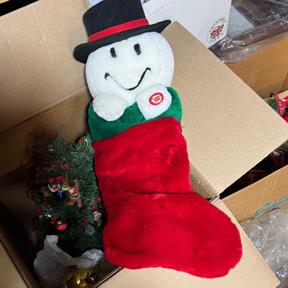 Dan Dee Red Christmas Stocking Plush Snowman Face Giggling Talking vintage